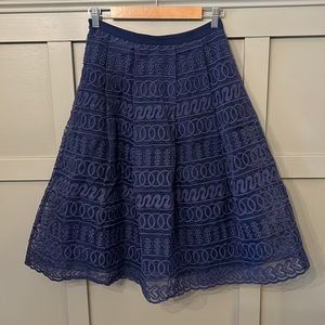 Anthropologie Champagne & Strawberry Navy Lace A-Line Midi Skirt Size Small